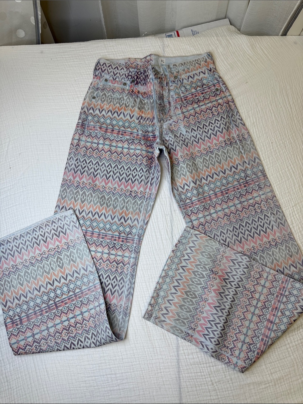 MNG Denim Pastel Aztec Print Wide-Leg Pants